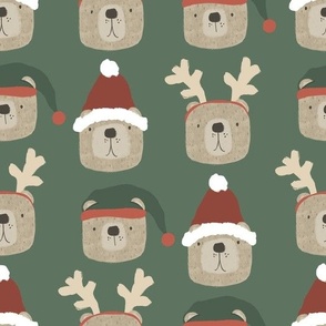 Santa Bear (Green) (10.5" Fabric) (12" Wallpaper)