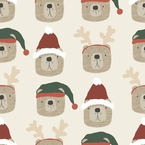 Santa Bear (Cream) (10.5" Fabric) (12" Wallpaper)