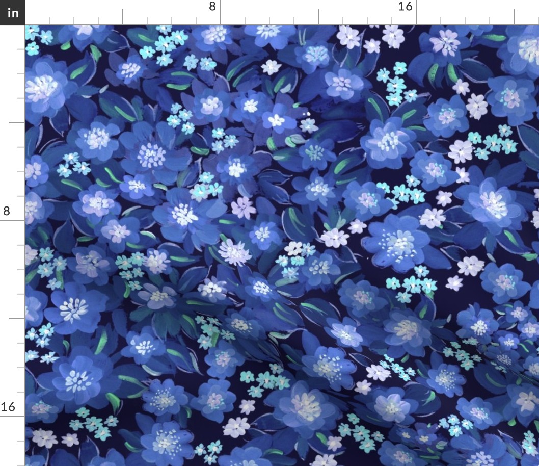 BED OF INDIGO BLUE FLORALS _DOUBLE SIZE_NAVY.