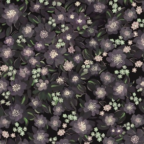 BED OF MOODY DARK FLORALS _DOUBLE SIZE PLUM