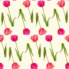 Pink Watercolor Tulips in Cream - (XXXL)