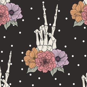 Skeleton Peace Hands Flowers