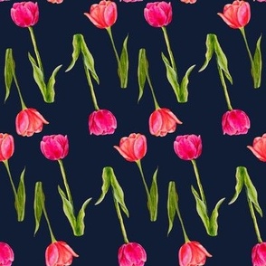 Pink Watercolor Tulips in Navy Blue - (XL)