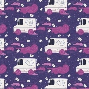 Cute Happy Mail Truck in Purple and Pink - Small  4.16" x 2.67"