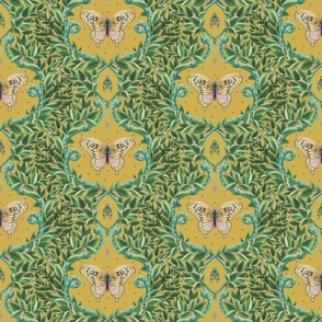 Quirky and maximal damask of a magical jungle - yellow , mustered and green - small