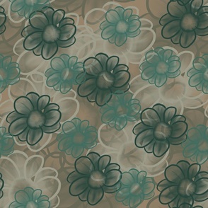 Watercolor Boho Flowers - Textured Background - Teal