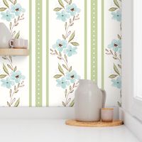 Floral Stripe in Sea Glass and Dew with Brown Outlines - Extra Large
