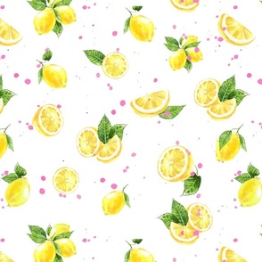 Lemons- lemon watercolor fabric - watercolor fabric, citrus fruit fabric, lemons fabric, lemon - white Fabric