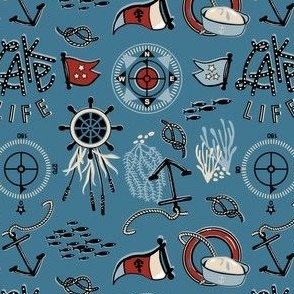 Lake Life Flags & Anchors Blue