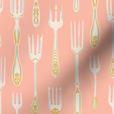 fancy Elegant Antique Forks on Light Blush Pink (medium scale) 