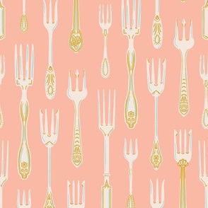 fancy Elegant Antique Forks on Light Blush Pink (medium scale) 