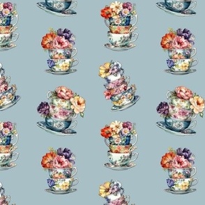 Teacup Stacks on Blue Grey