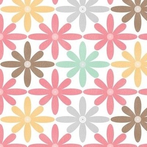 Retro Ogee Colorful Daisies - Pastel Pink - 6x6