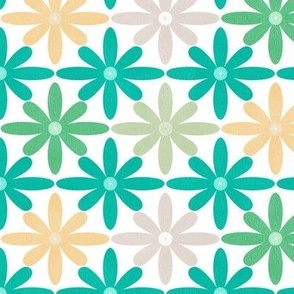 Retro Ogee Colorful Daisies - Sea Green - 6x6