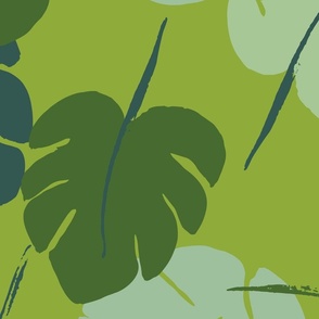 Monstera Leaves in Pantone Bit of Green in Jumbo Scale