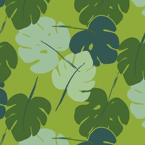 Monstera Leaves in Pantone Bit of Green in Large Scale