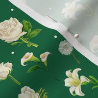 White Realistic Flowers in Emerald Green - (L)