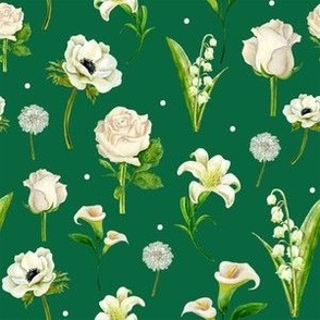 White Realistic Flowers in Emerald Green - (L)