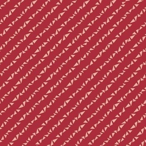 371 - Small scale hand drawn bold dark crimson red organic geometric triangles in diagonal stripes - for quilting, patchwork and children apparel