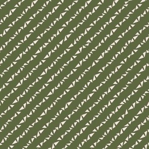 371 - Small scale hand drawn dark olive green organic geometric triangles in diagonal stripes - for quilting, patchwork and children apparel