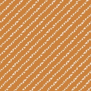 371 - Small scale hand drawn warm burnt mustard and off white organic geometric triangles in diagonal stripes - for quilting, patchwork and children apparel