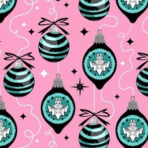 Mid-Century Goth Christmas Baubles Pink