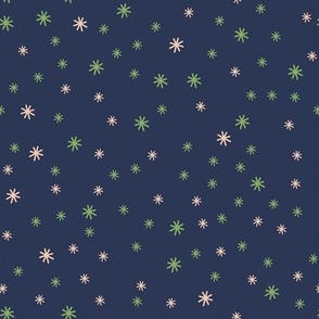 345 - Small scale navy blue and green tossed little stars in the night sky, for unisex children clothing, nursey accessories, sweet wallpaper, patchwork and quilting projects - fall/Halloween/thanksgiving palette