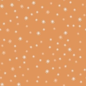 345 - Small scale pretty orange and off white tossed little stars in the night sky, for unisex children clothing, nursey accessories, sweet wallpaper, patchwork and quilting projects - fall/Halloween/thanksgiving palette