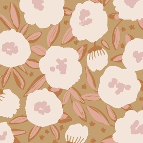 Medium - Flower Clouds and Blooming Stars - Non-Directional Ceiling Floral Wallpaper - Earthy Tone - Brown  - Neutral Nursery Wallpaper