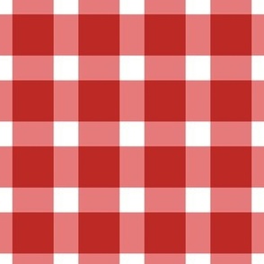 Poppy red and white Gingham check for bedding, wallpaper, curtains or fabcric, large scale