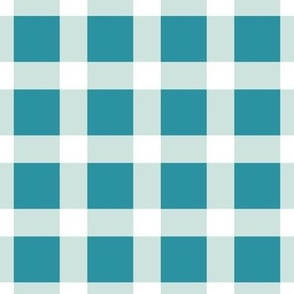 Gingham check in ocean turquoise, teal and white large scale for fabric, wallpaper and home decor, large scale