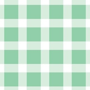 Jade green and white maxi size gingham check for bedding, fabric and wallpaper in uplifting jade green and white, large scale