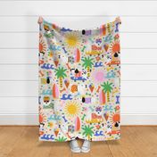 Dog Vacation V3 Maltese Dachshund Terrier Dalmatian on Holiday Vibrant - Large