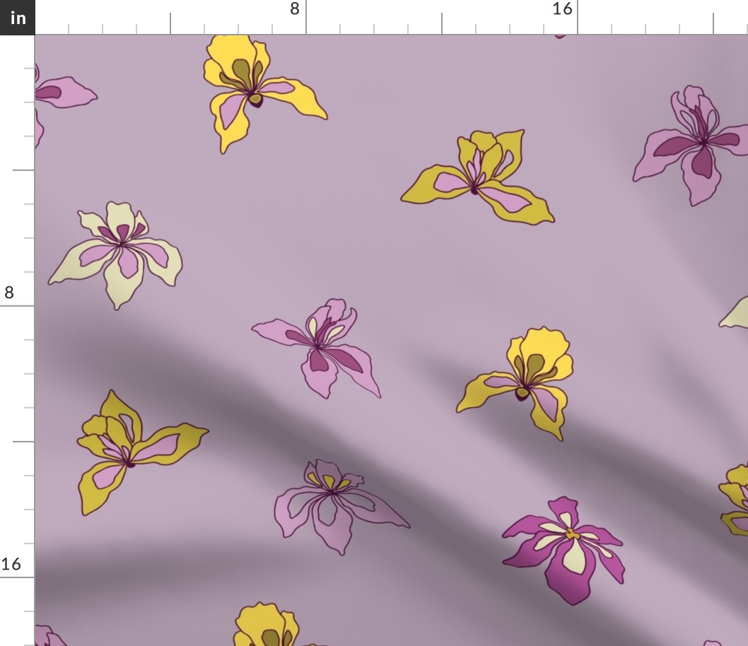 Iris flowers on lilac background