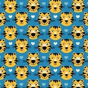 Happy-tiger-children-on-a-vintage-blue-background-with-white-hearts-XS-tiny-scale-for-kids-patchwork