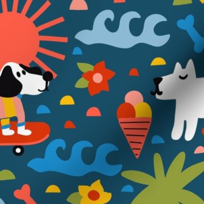 Dog Vacation V4 Maltese Dachshund Terrier Dalmatian on Holiday - Medium