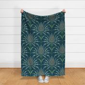 (L) Maximalist thistle monochrome teal and green