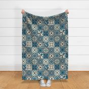 Italian tiles or cheater quilt mediterranean azulejos blue brown 24 inch repeat 