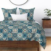 Italian tiles or cheater quilt mediterranean azulejos blue brown 24 inch repeat 