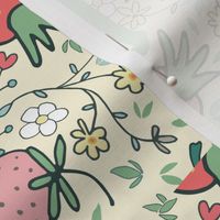 2024 Calendar Tea Towel – playful summer strawberries and ditsy flowers