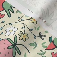 2025 Calendar Tea Towel - playful summer strawberries and ditsy flowers