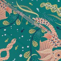 sea horse with jellyfish coastal chic teal green, sea horses