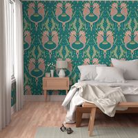 sea horse with jellyfish coastal chic teal green, sea horses