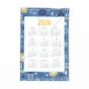 2024 Calendar Tea Towel – swedish flags and flowers yellow and blue