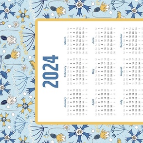 2024 Calendar Tea Towel – swedish wildflowers on light blue