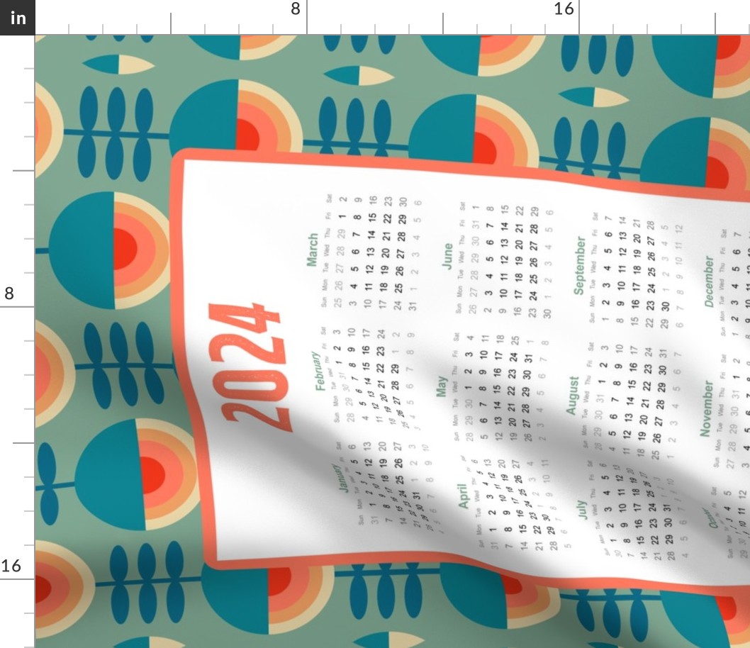 2024 Calendar Tea Towel – lazy retro flowers