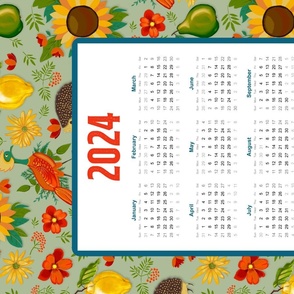 2024 Calendar Tea Towel – sunflowers and hedgehogs