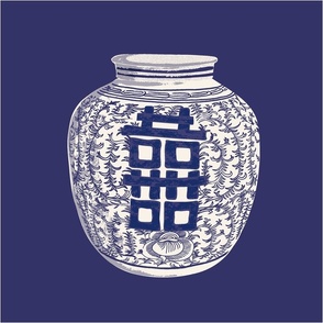 18 inch cushion panel blue ginger jar on dark blue background