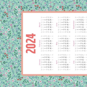 2024 Calendar Tea Towel – ditsy flowers on peppermint