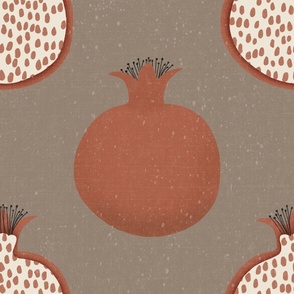 Pomegranates, Terracotta on Brown, 24-inch repeat